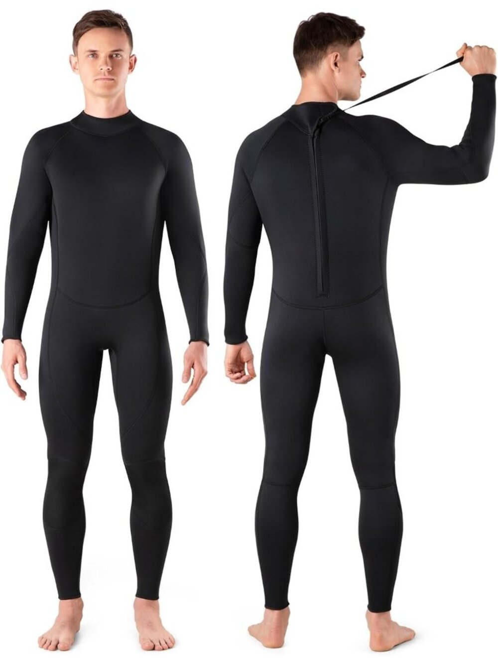 Men Wetsuit 3/2mm SBR Neoprene Full Wet Suit YKK Back Zip Water Sports Black 2XL